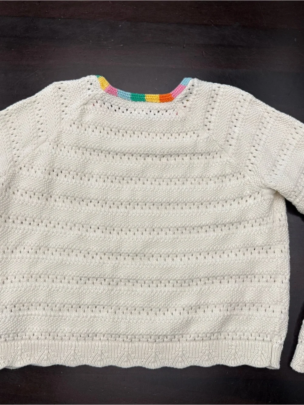 Old Navy Cream Crewneck Sweater with Multicolor Bead Trim